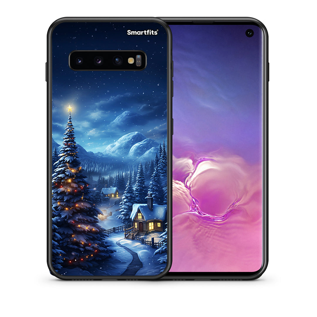 Θήκη Samsung S10 Christmas Scenery από τη Smartfits με σχέδιο στο πίσω μέρος και μαύρο περίβλημα | Samsung S10 Christmas Scenery case with colorful back and black bezels
