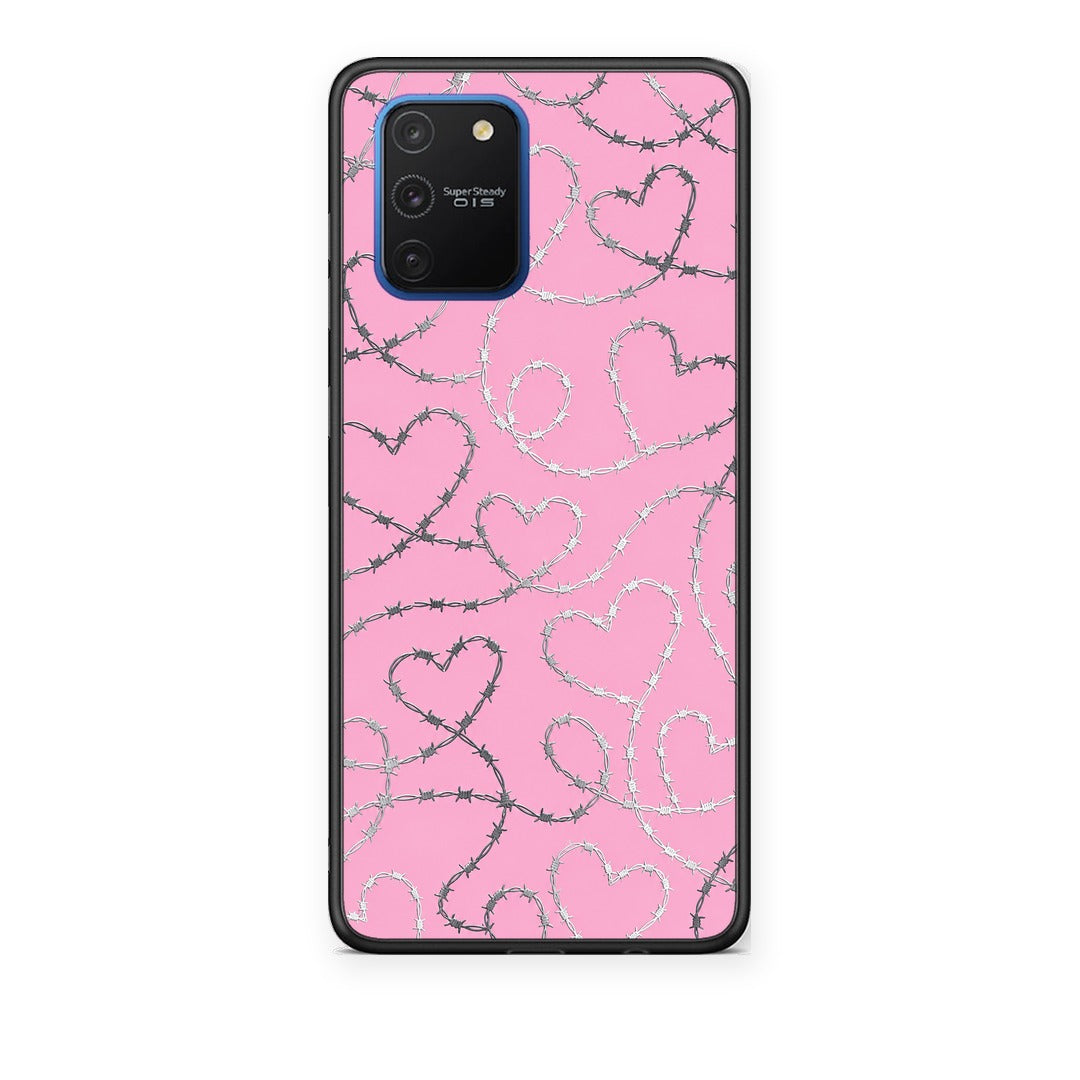 Θήκη Samsung Galaxy S10 Lite Barbed Wire Hearts on Pink από τη Smartfits με σχέδιο στο πίσω μέρος και μαύρο περίβλημα | Samsung Galaxy S10 Lite Barbed Wire Hearts on Pink case with colorful back and black bezels