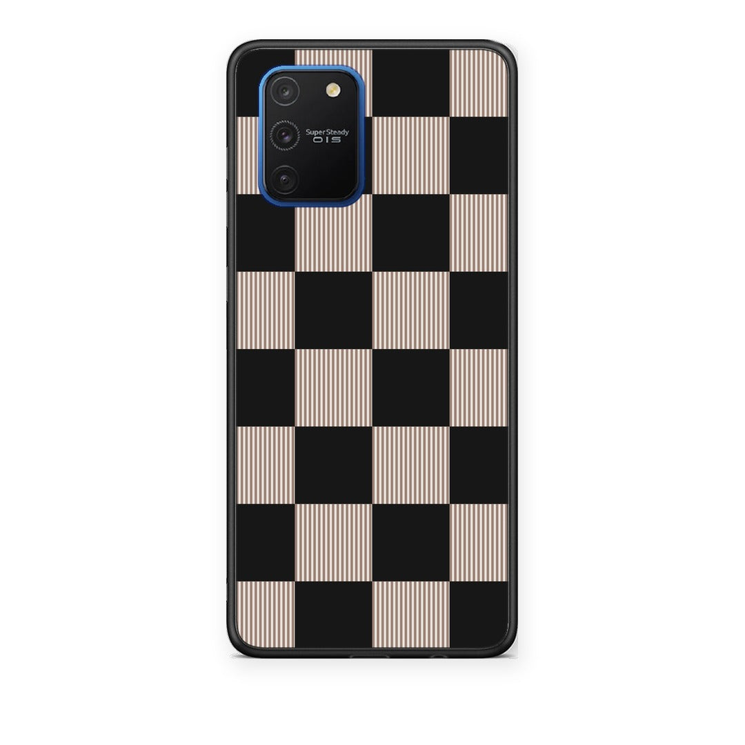 Θήκη Samsung Galaxy S10 Lite Black and Taupe Striped Checks από τη Smartfits με σχέδιο στο πίσω μέρος και μαύρο περίβλημα | Samsung Galaxy S10 Lite Black and Taupe Striped Checks case with colorful back and black bezels