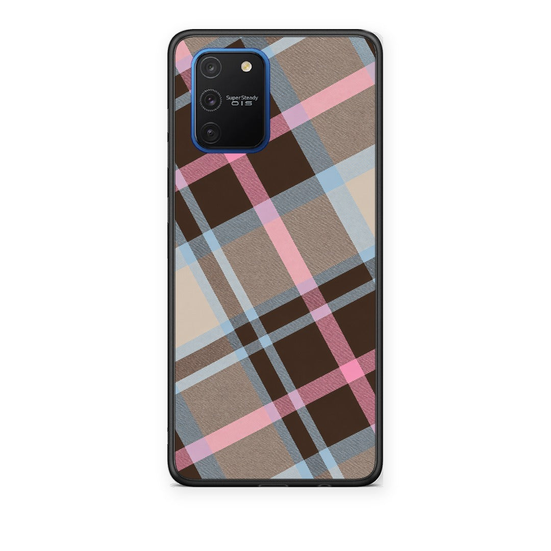 Θήκη Samsung Galaxy S10 Lite Brown Pink and Blue Diagonal Plaid από τη Smartfits με σχέδιο στο πίσω μέρος και μαύρο περίβλημα | Samsung Galaxy S10 Lite Brown Pink and Blue Diagonal Plaid case with colorful back and black bezels