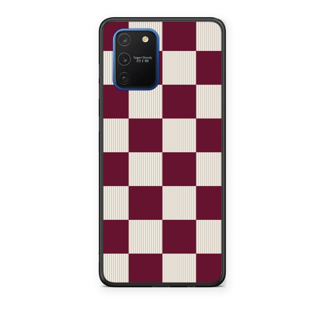 Θήκη Samsung Galaxy S10 Lite Burgundy and Cream Striped Checks από τη Smartfits με σχέδιο στο πίσω μέρος και μαύρο περίβλημα | Samsung Galaxy S10 Lite Burgundy and Cream Striped Checks case with colorful back and black bezels