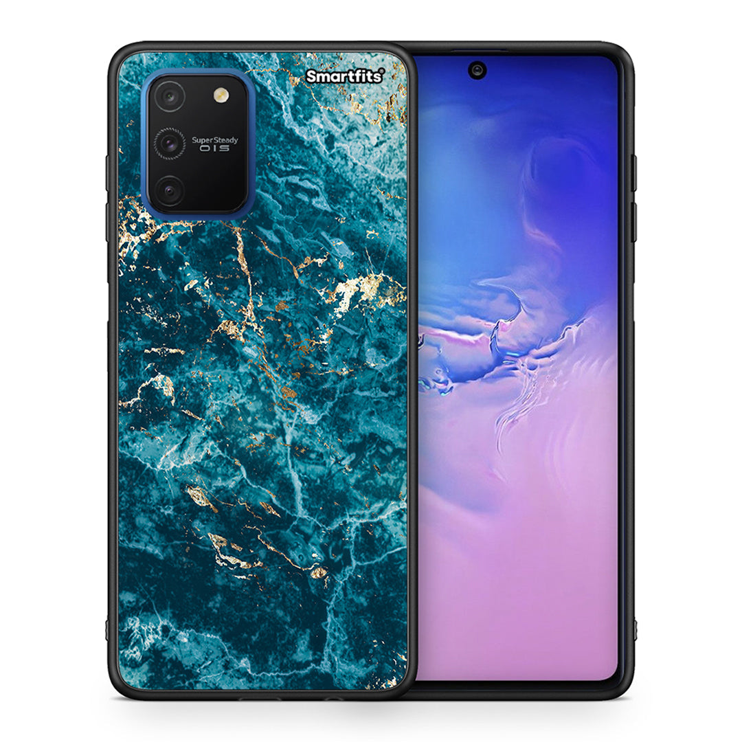 Θήκη Samsung Galaxy S10 Lite Marble Blue από τη Smartfits με σχέδιο στο πίσω μέρος και μαύρο περίβλημα | Samsung Galaxy S10 Lite Marble Blue case with colorful back and black bezels