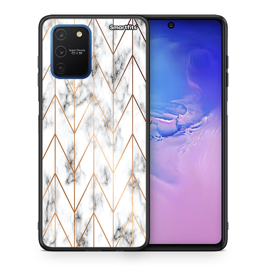 Θήκη Samsung Galaxy S10 Lite Gold Geometric Marble από τη Smartfits με σχέδιο στο πίσω μέρος και μαύρο περίβλημα | Samsung Galaxy S10 Lite Gold Geometric Marble case with colorful back and black bezels