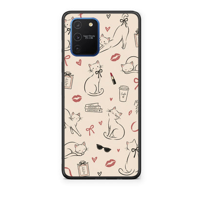 Θήκη Samsung Galaxy S10 Lite Minimal Cat and Fashion Doodles on Cream από τη Smartfits με σχέδιο στο πίσω μέρος και μαύρο περίβλημα | Samsung Galaxy S10 Lite Minimal Cat and Fashion Doodles on Cream case with colorful back and black bezels