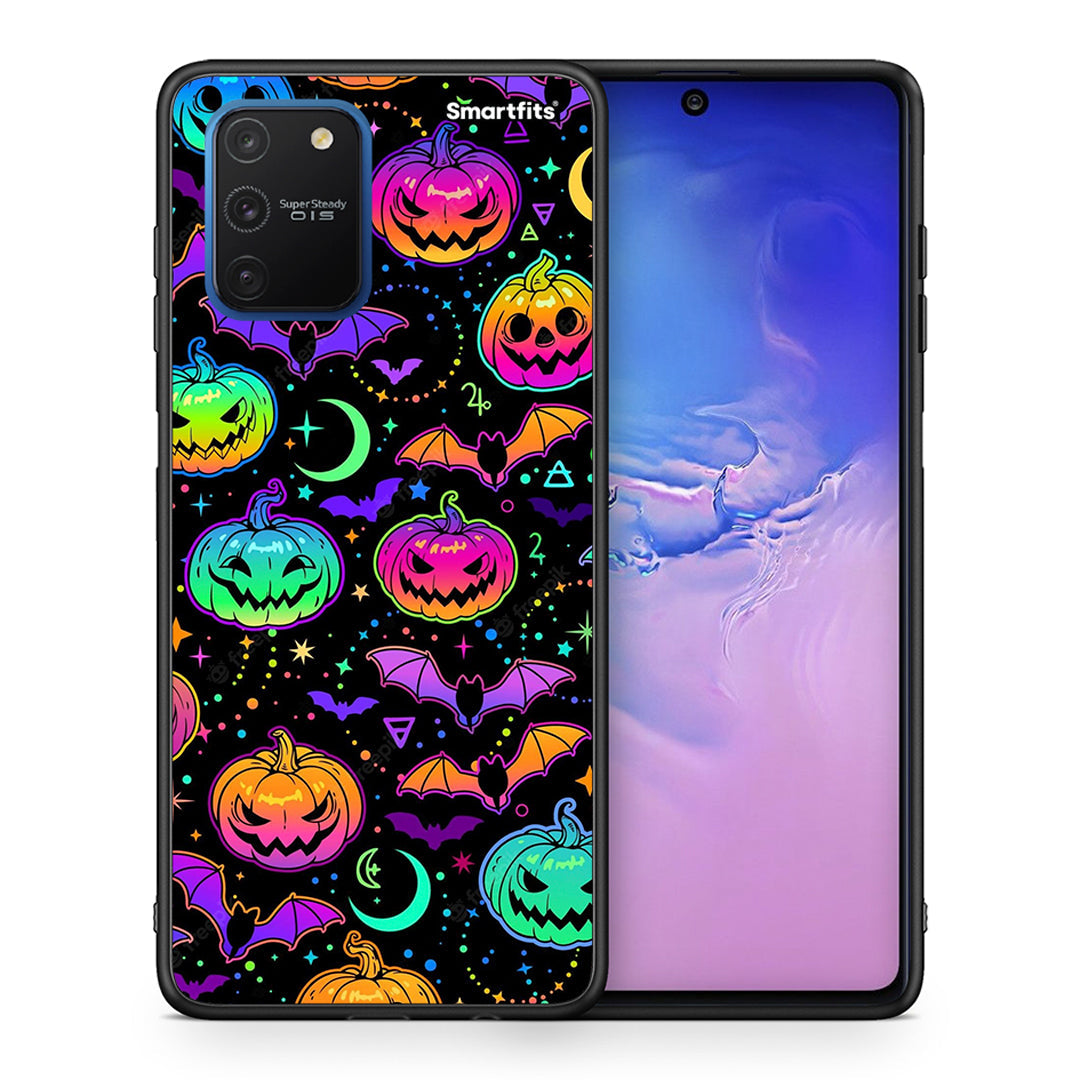 Θήκη Samsung Galaxy S10 Lite Neon Halloween από τη Smartfits με σχέδιο στο πίσω μέρος και μαύρο περίβλημα | Samsung Galaxy S10 Lite Neon Halloween case with colorful back and black bezels