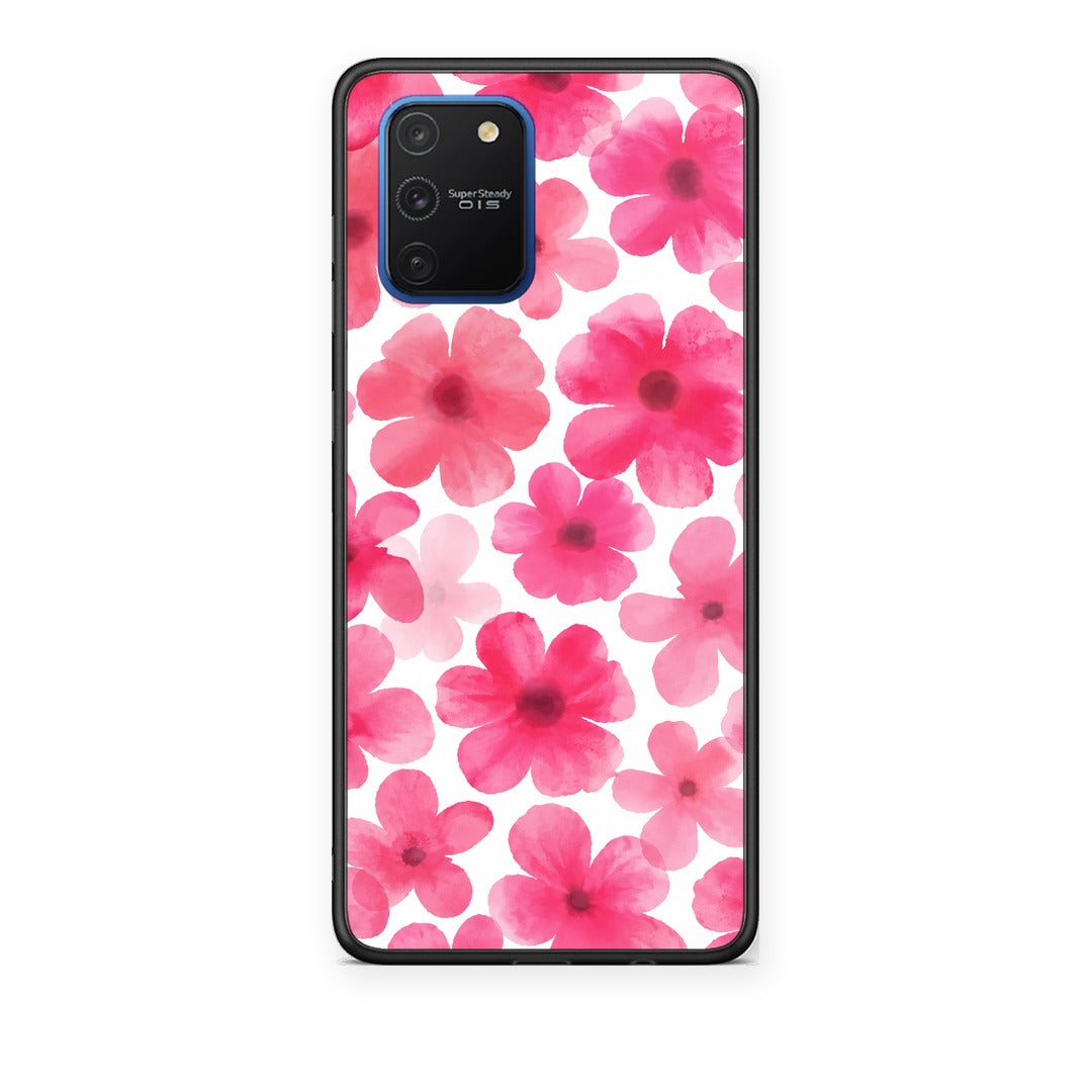 Θήκη Samsung Galaxy S10 Lite Pink Watercolour Flowers on White από τη Smartfits με σχέδιο στο πίσω μέρος και μαύρο περίβλημα | Samsung Galaxy S10 Lite Pink Watercolour Flowers on White case with colorful back and black bezels