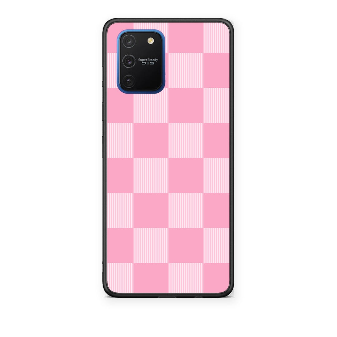 Θήκη Samsung Galaxy S10 Lite Pink and White Striped Checks από τη Smartfits με σχέδιο στο πίσω μέρος και μαύρο περίβλημα | Samsung Galaxy S10 Lite Pink and White Striped Checks case with colorful back and black bezels
