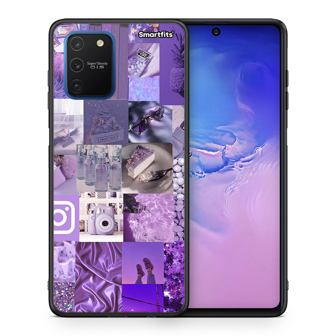 Θήκη Samsung Galaxy S10 Lite Purple Aesthetic Collage από τη Smartfits με σχέδιο στο πίσω μέρος και μαύρο περίβλημα | Samsung Galaxy S10 Lite Purple Aesthetic Collage case with colorful back and black bezels