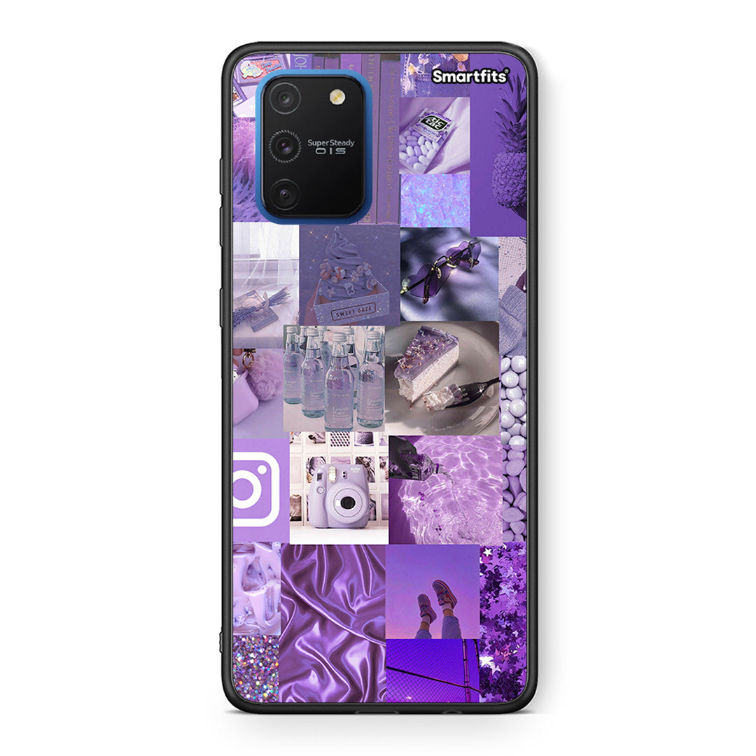 Samsung Galaxy S10 Lite Purple Aesthetic Collage θήκη από τη Smartfits με σχέδιο στο πίσω μέρος και μαύρο περίβλημα | Smartphone case with colorful back and black bezels by Smartfits