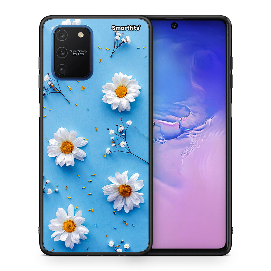 Θήκη Samsung Galaxy S10 Lite Real Daisies από τη Smartfits με σχέδιο στο πίσω μέρος και μαύρο περίβλημα | Samsung Galaxy S10 Lite Real Daisies case with colorful back and black bezels