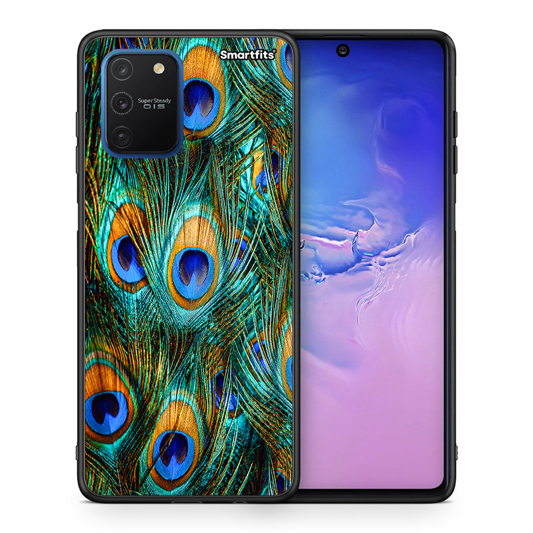 Θήκη Samsung Galaxy S10 Lite Real Peacock Feathers από τη Smartfits με σχέδιο στο πίσω μέρος και μαύρο περίβλημα | Samsung Galaxy S10 Lite Real Peacock Feathers case with colorful back and black bezels