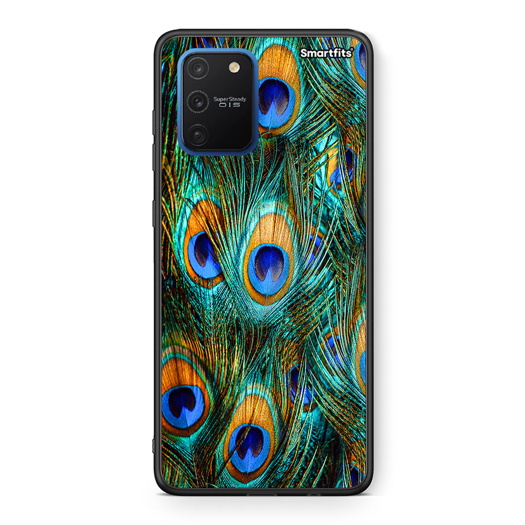 Samsung Galaxy S10 Lite Real Peacock Feathers θήκη από τη Smartfits με σχέδιο στο πίσω μέρος και μαύρο περίβλημα | Smartphone case with colorful back and black bezels by Smartfits