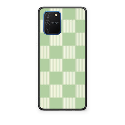 Θήκη Samsung Galaxy S10 Lite Sage and Cream Striped Checks από τη Smartfits με σχέδιο στο πίσω μέρος και μαύρο περίβλημα | Samsung Galaxy S10 Lite Sage and Cream Striped Checks case with colorful back and black bezels