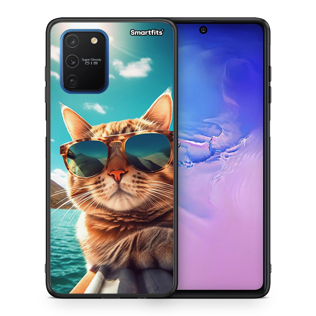 Θήκη Samsung Galaxy S10 Lite Summer Cat από τη Smartfits με σχέδιο στο πίσω μέρος και μαύρο περίβλημα | Samsung Galaxy S10 Lite Summer Cat case with colorful back and black bezels