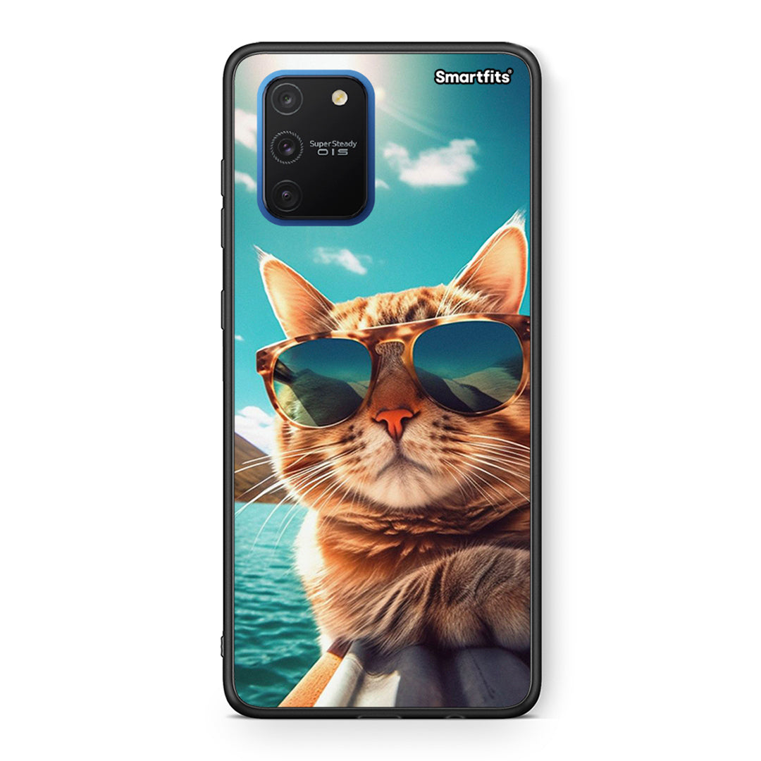 Samsung Galaxy S10 Lite Summer Cat θήκη από τη Smartfits με σχέδιο στο πίσω μέρος και μαύρο περίβλημα | Smartphone case with colorful back and black bezels by Smartfits