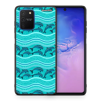 Θήκη Samsung Galaxy S10 Lite Swimming Dolphins από τη Smartfits με σχέδιο στο πίσω μέρος και μαύρο περίβλημα | Samsung Galaxy S10 Lite Swimming Dolphins case with colorful back and black bezels