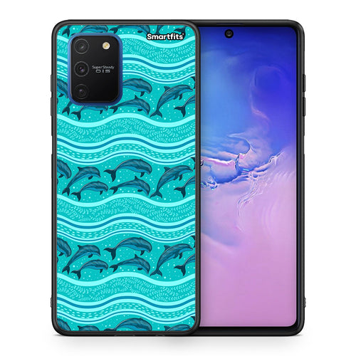 Θήκη Samsung Galaxy S10 Lite Swimming Dolphins από τη Smartfits με σχέδιο στο πίσω μέρος και μαύρο περίβλημα | Samsung Galaxy S10 Lite Swimming Dolphins case with colorful back and black bezels