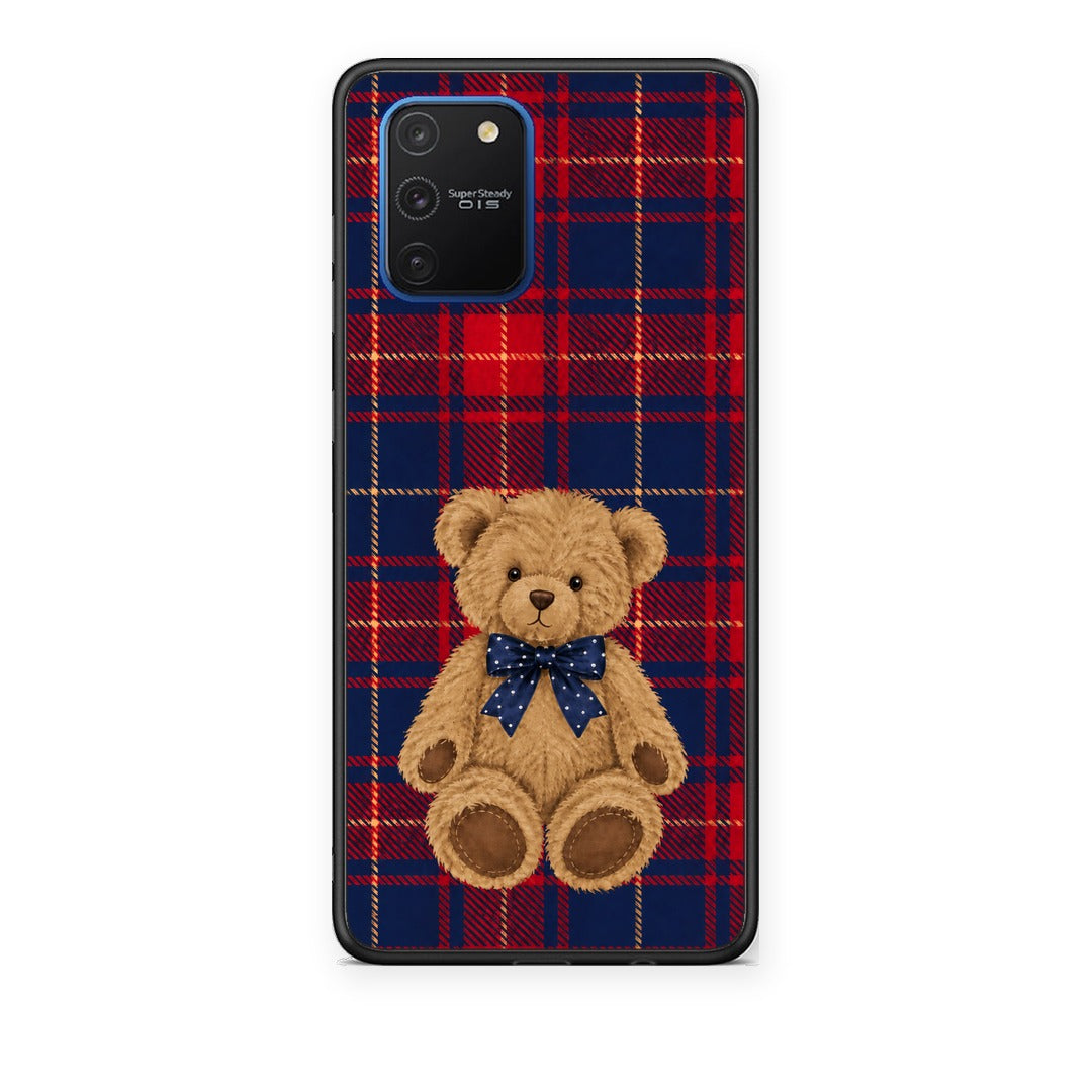 Θήκη Samsung Galaxy S10 Lite Teddy Bear on Red and Navy Tartan από τη Smartfits με σχέδιο στο πίσω μέρος και μαύρο περίβλημα | Samsung Galaxy S10 Lite Teddy Bear on Red and Navy Tartan case with colorful back and black bezels