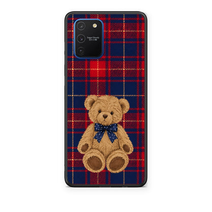 Θήκη Samsung Galaxy S10 Lite Teddy Bear on Red and Navy Tartan από τη Smartfits με σχέδιο στο πίσω μέρος και μαύρο περίβλημα | Samsung Galaxy S10 Lite Teddy Bear on Red and Navy Tartan case with colorful back and black bezels