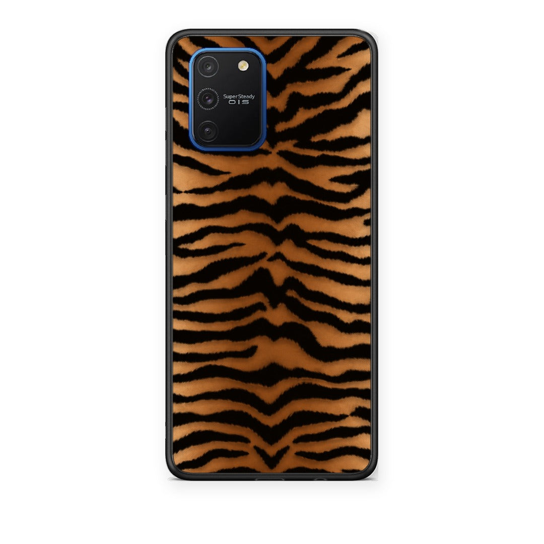 Θήκη Samsung Galaxy S10 Lite Tiger Print Orange and Black από τη Smartfits με σχέδιο στο πίσω μέρος και μαύρο περίβλημα | Samsung Galaxy S10 Lite Tiger Print Orange and Black case with colorful back and black bezels