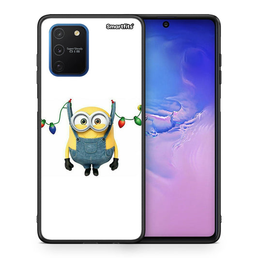 Θήκη Samsung Galaxy S10 Lite Xmas Minion Lights από τη Smartfits με σχέδιο στο πίσω μέρος και μαύρο περίβλημα | Samsung Galaxy S10 Lite Xmas Minion Lights case with colorful back and black bezels