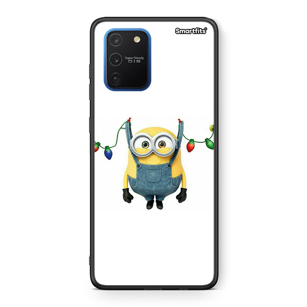 Samsung Galaxy S10 Lite Xmas Minion Lights θήκη από τη Smartfits με σχέδιο στο πίσω μέρος και μαύρο περίβλημα | Smartphone case with colorful back and black bezels by Smartfits
