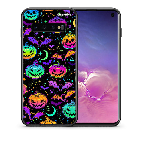 Θήκη Samsung S10 Neon Halloween από τη Smartfits με σχέδιο στο πίσω μέρος και μαύρο περίβλημα | Samsung S10 Neon Halloween case with colorful back and black bezels