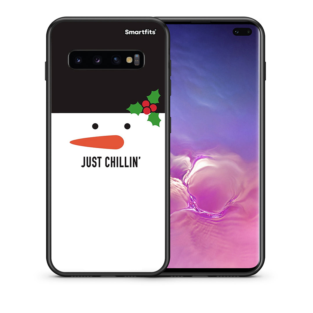 Θήκη Samsung S10+ Christmas Chillin από τη Smartfits με σχέδιο στο πίσω μέρος και μαύρο περίβλημα | Samsung S10+ Christmas Chillin case with colorful back and black bezels