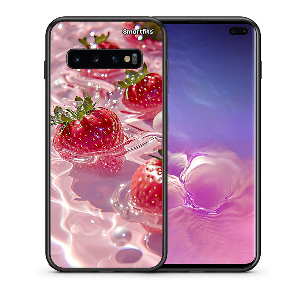 Θήκη Samsung S10+ Juicy Strawberries από τη Smartfits με σχέδιο στο πίσω μέρος και μαύρο περίβλημα | Samsung S10+ Juicy Strawberries case with colorful back and black bezels