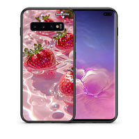 Thumbnail for Θήκη Samsung S10+ Juicy Strawberries από τη Smartfits με σχέδιο στο πίσω μέρος και μαύρο περίβλημα | Samsung S10+ Juicy Strawberries case with colorful back and black bezels