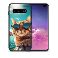Thumbnail for Θήκη Samsung S10+ Summer Cat από τη Smartfits με σχέδιο στο πίσω μέρος και μαύρο περίβλημα | Samsung S10+ Summer Cat case with colorful back and black bezels