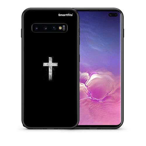Θήκη Samsung S10+ White Cross από τη Smartfits με σχέδιο στο πίσω μέρος και μαύρο περίβλημα | Samsung S10+ White Cross case with colorful back and black bezels
