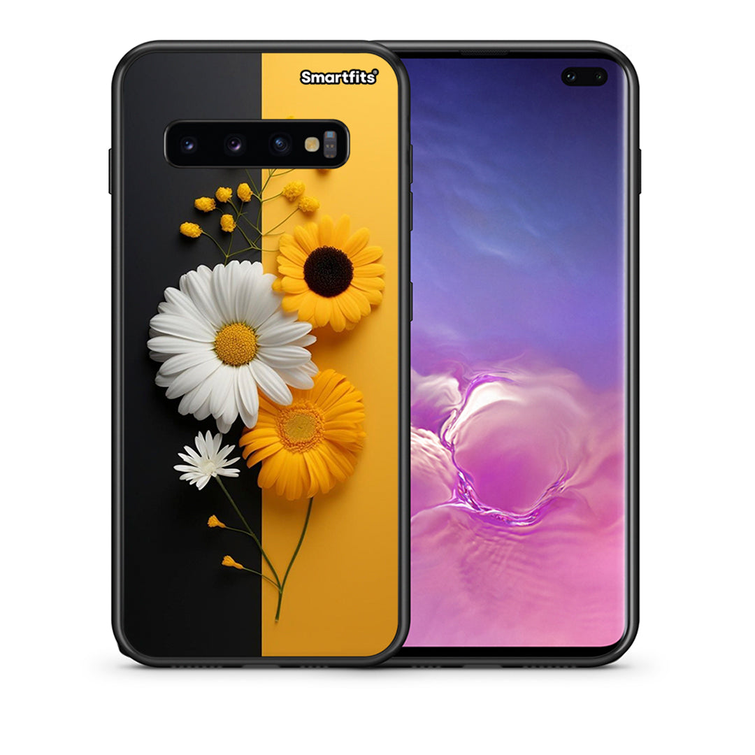 Θήκη Samsung S10+ Yellow Daisies από τη Smartfits με σχέδιο στο πίσω μέρος και μαύρο περίβλημα | Samsung S10+ Yellow Daisies case with colorful back and black bezels