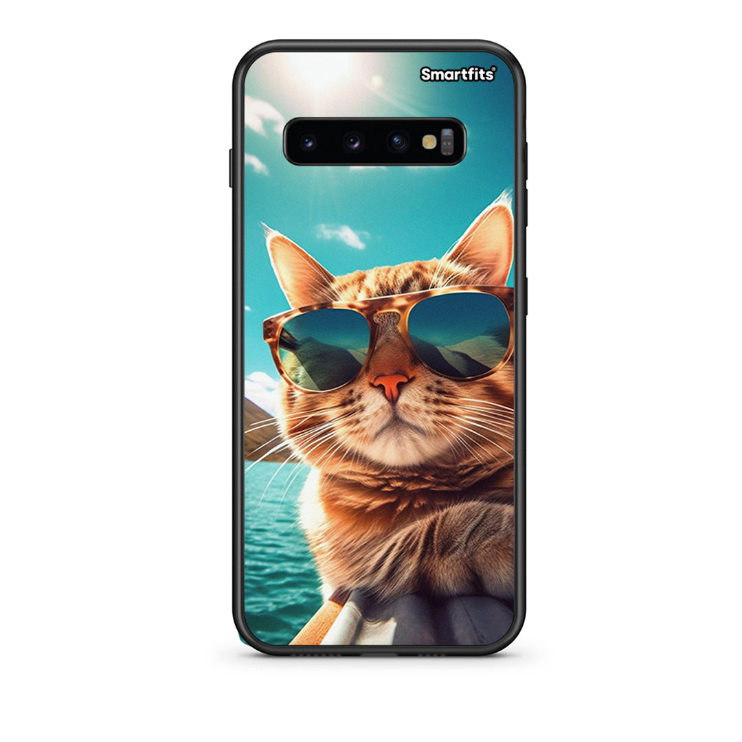 samsung s10 plus Summer Cat θήκη από τη Smartfits με σχέδιο στο πίσω μέρος και μαύρο περίβλημα | Smartphone case with colorful back and black bezels by Smartfits