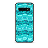 Thumbnail for samsung s10 Swimming Dolphins θήκη από τη Smartfits με σχέδιο στο πίσω μέρος και μαύρο περίβλημα | Smartphone case with colorful back and black bezels by Smartfits