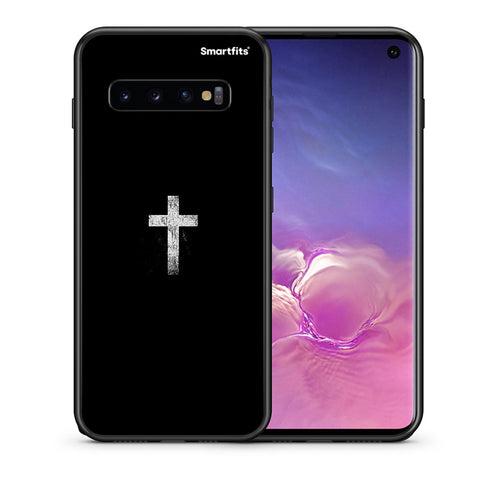 Θήκη Samsung S10 White Cross από τη Smartfits με σχέδιο στο πίσω μέρος και μαύρο περίβλημα | Samsung S10 White Cross case with colorful back and black bezels