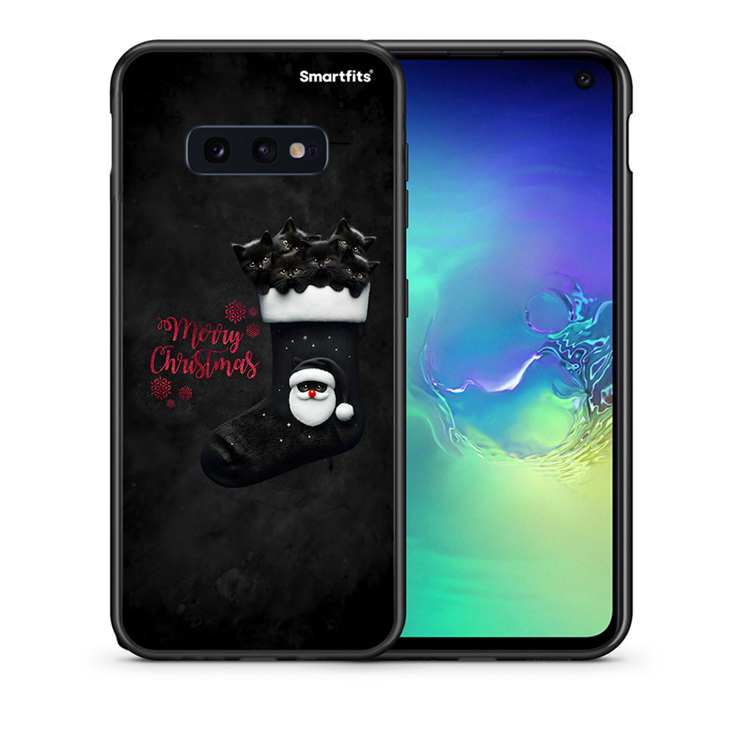 Θήκη Samsung S10e Merry Cat Christmas από τη Smartfits με σχέδιο στο πίσω μέρος και μαύρο περίβλημα | Samsung S10e Merry Cat Christmas case with colorful back and black bezels