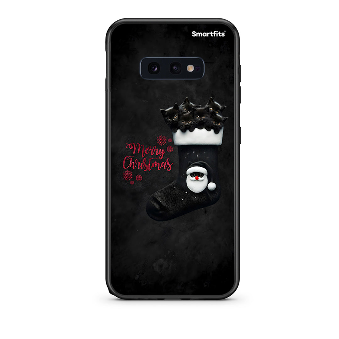 samsung s10e Merry Cat Christmas θήκη από τη Smartfits με σχέδιο στο πίσω μέρος και μαύρο περίβλημα | Smartphone case with colorful back and black bezels by Smartfits