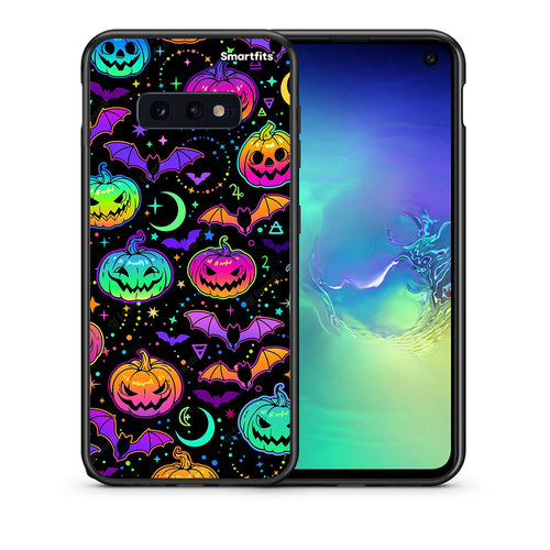 Θήκη Samsung S10e Neon Halloween από τη Smartfits με σχέδιο στο πίσω μέρος και μαύρο περίβλημα | Samsung S10e Neon Halloween case with colorful back and black bezels