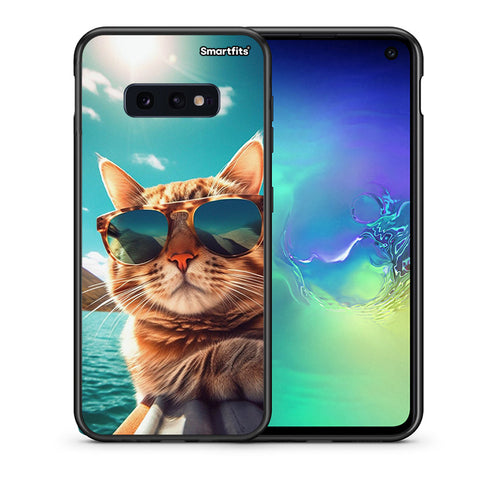 Θήκη Samsung S10e Summer Cat από τη Smartfits με σχέδιο στο πίσω μέρος και μαύρο περίβλημα | Samsung S10e Summer Cat case with colorful back and black bezels