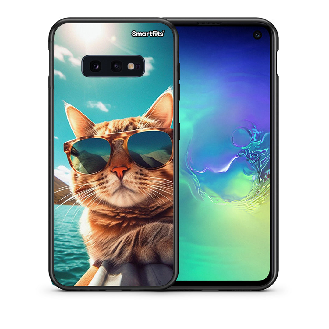 Θήκη Samsung S10e Summer Cat από τη Smartfits με σχέδιο στο πίσω μέρος και μαύρο περίβλημα | Samsung S10e Summer Cat case with colorful back and black bezels