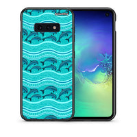 Thumbnail for Θήκη Samsung S10e Swimming Dolphins από τη Smartfits με σχέδιο στο πίσω μέρος και μαύρο περίβλημα | Samsung S10e Swimming Dolphins case with colorful back and black bezels