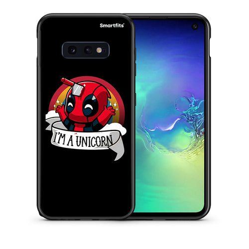 Θήκη Samsung S10e Unicorn Deadpool από τη Smartfits με σχέδιο στο πίσω μέρος και μαύρο περίβλημα | Samsung S10e Unicorn Deadpool case with colorful back and black bezels