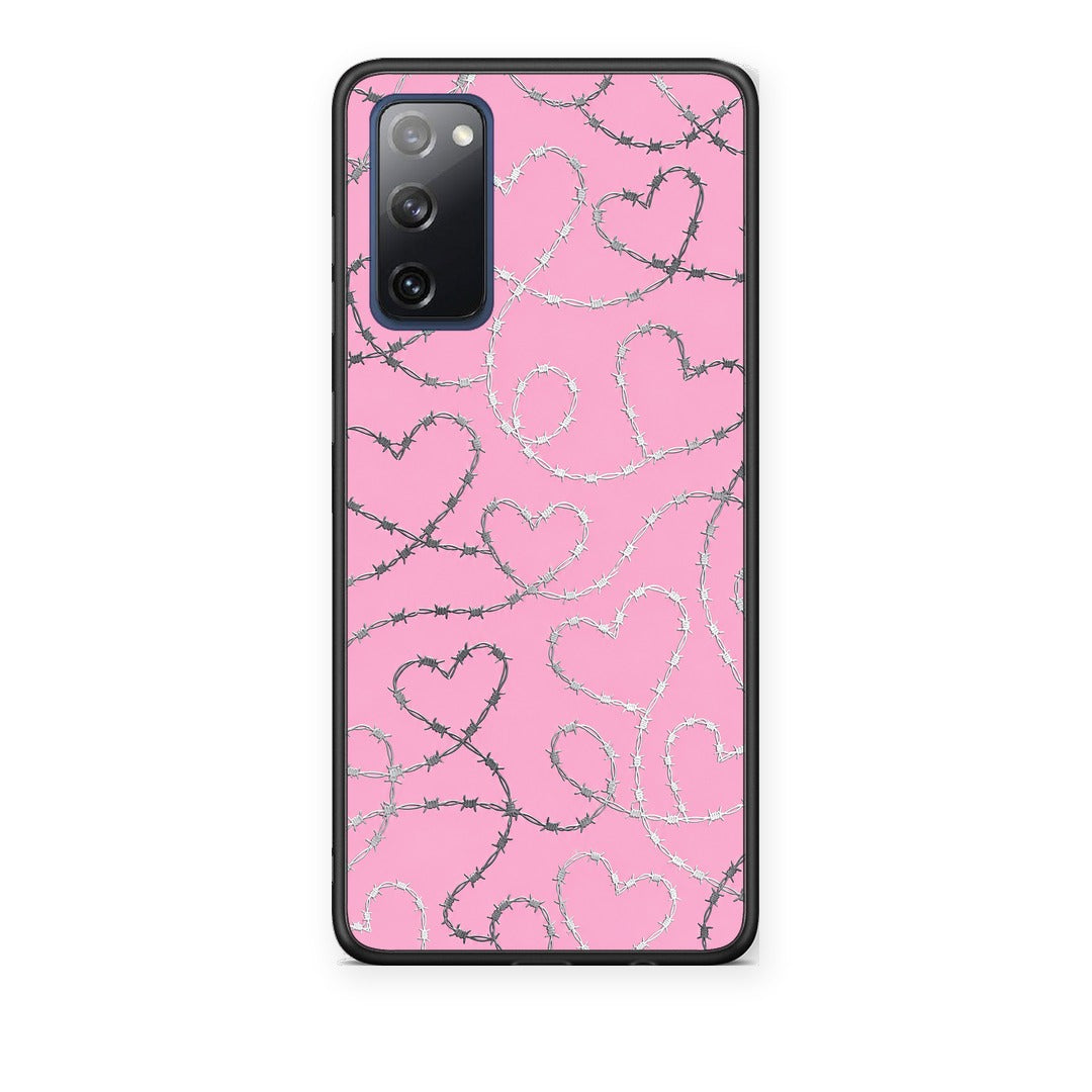 Θήκη Samsung Galaxy S20 FE Barbed Wire Hearts on Pink από τη Smartfits με σχέδιο στο πίσω μέρος και μαύρο περίβλημα | Samsung Galaxy S20 FE Barbed Wire Hearts on Pink case with colorful back and black bezels