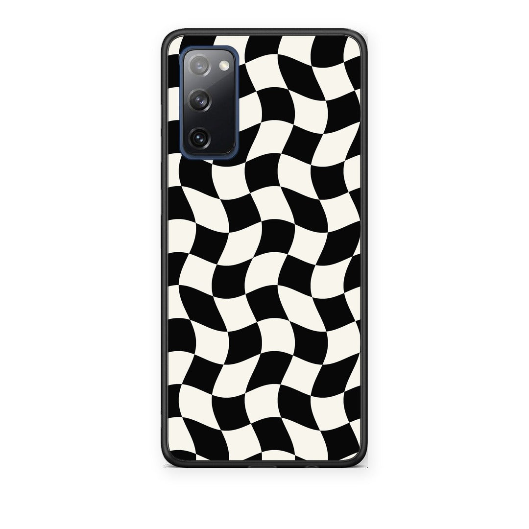 Θήκη Samsung Galaxy S20 FE Black and Cream Wavy Checkerboard από τη Smartfits με σχέδιο στο πίσω μέρος και μαύρο περίβλημα | Samsung Galaxy S20 FE Black and Cream Wavy Checkerboard case with colorful back and black bezels
