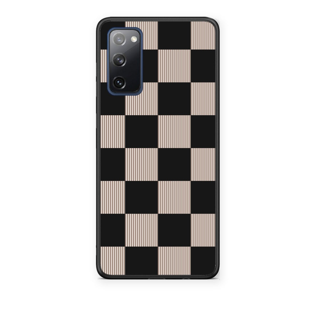 Θήκη Samsung Galaxy S20 FE Black and Taupe Striped Checks από τη Smartfits με σχέδιο στο πίσω μέρος και μαύρο περίβλημα | Samsung Galaxy S20 FE Black and Taupe Striped Checks case with colorful back and black bezels