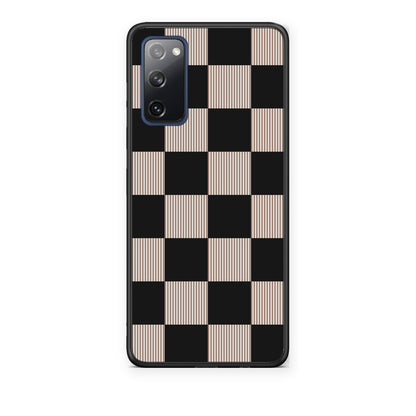 Θήκη Samsung Galaxy S20 FE Black and Taupe Striped Checks από τη Smartfits με σχέδιο στο πίσω μέρος και μαύρο περίβλημα | Samsung Galaxy S20 FE Black and Taupe Striped Checks case with colorful back and black bezels