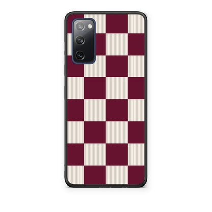 Θήκη Samsung Galaxy S20 FE Burgundy and Cream Striped Checks από τη Smartfits με σχέδιο στο πίσω μέρος και μαύρο περίβλημα | Samsung Galaxy S20 FE Burgundy and Cream Striped Checks case with colorful back and black bezels