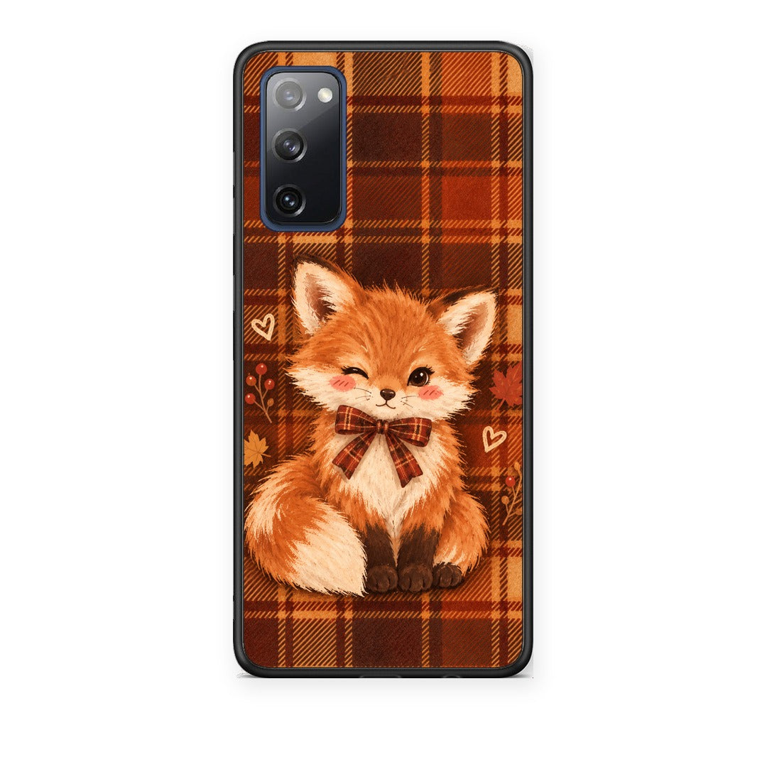 Θήκη Samsung Galaxy S20 FE Fox on Autumn Tartan από τη Smartfits με σχέδιο στο πίσω μέρος και μαύρο περίβλημα | Samsung Galaxy S20 FE Fox on Autumn Tartan case with colorful back and black bezels