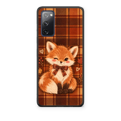 Θήκη Samsung Galaxy S20 FE Fox on Autumn Tartan από τη Smartfits με σχέδιο στο πίσω μέρος και μαύρο περίβλημα | Samsung Galaxy S20 FE Fox on Autumn Tartan case with colorful back and black bezels